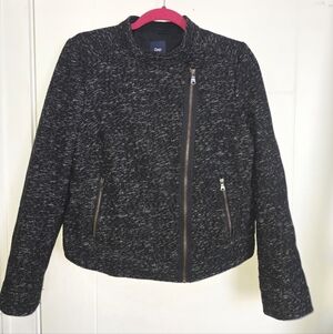 GAP Tweed Moto Jacket Wool Blend Blazer Sz M